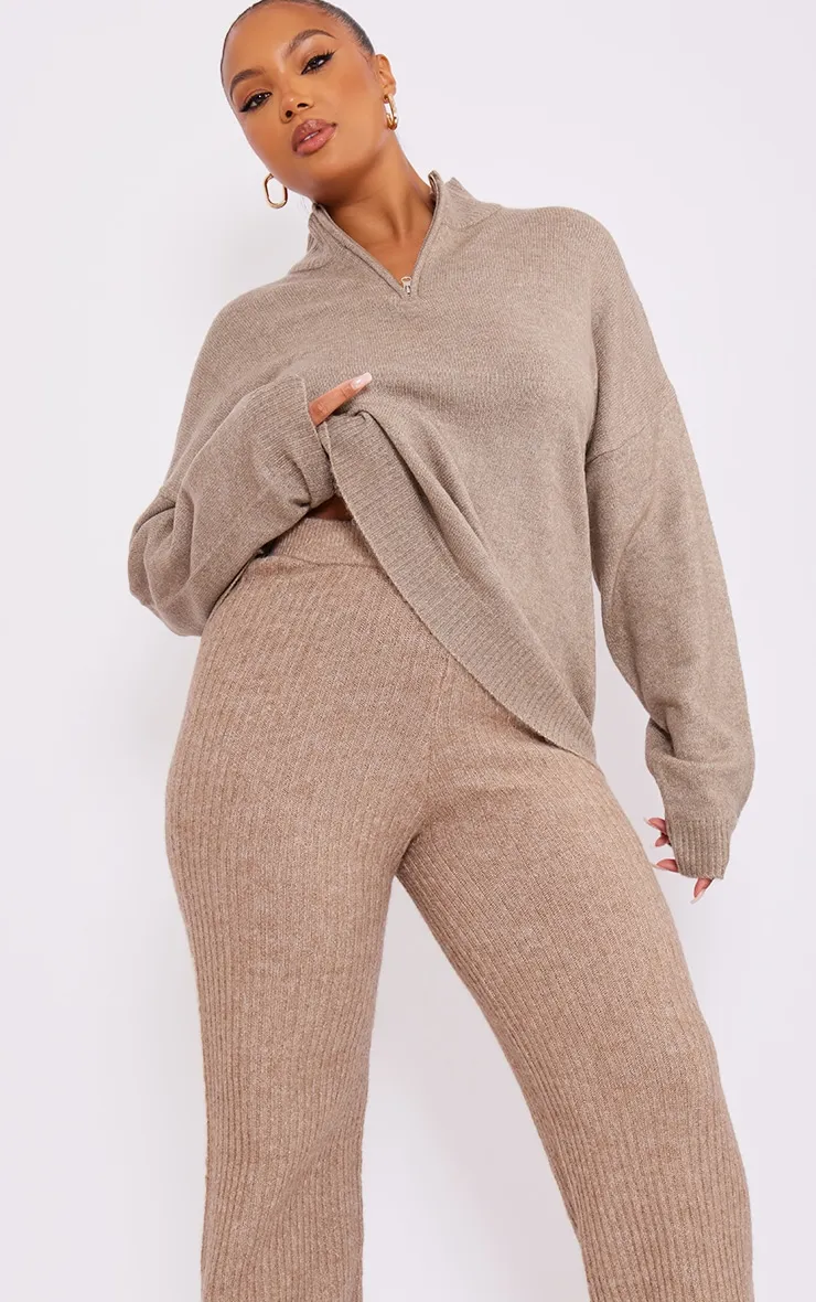 Plus Pantalon large en maille tricot douce taupe