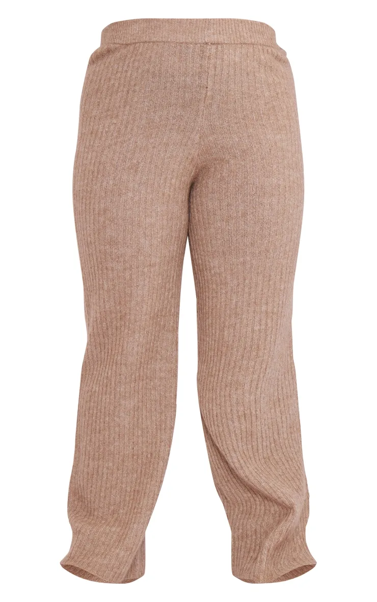 Plus Pantalon large en maille tricot douce taupe