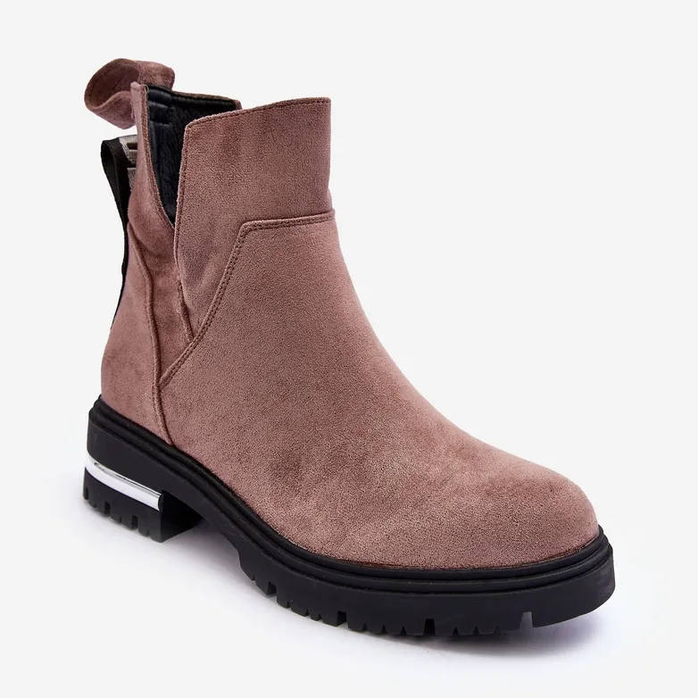 PS1 Bottines En Daim Sur Talon Plat Avec Découpes, Lamedella Beige Foncé