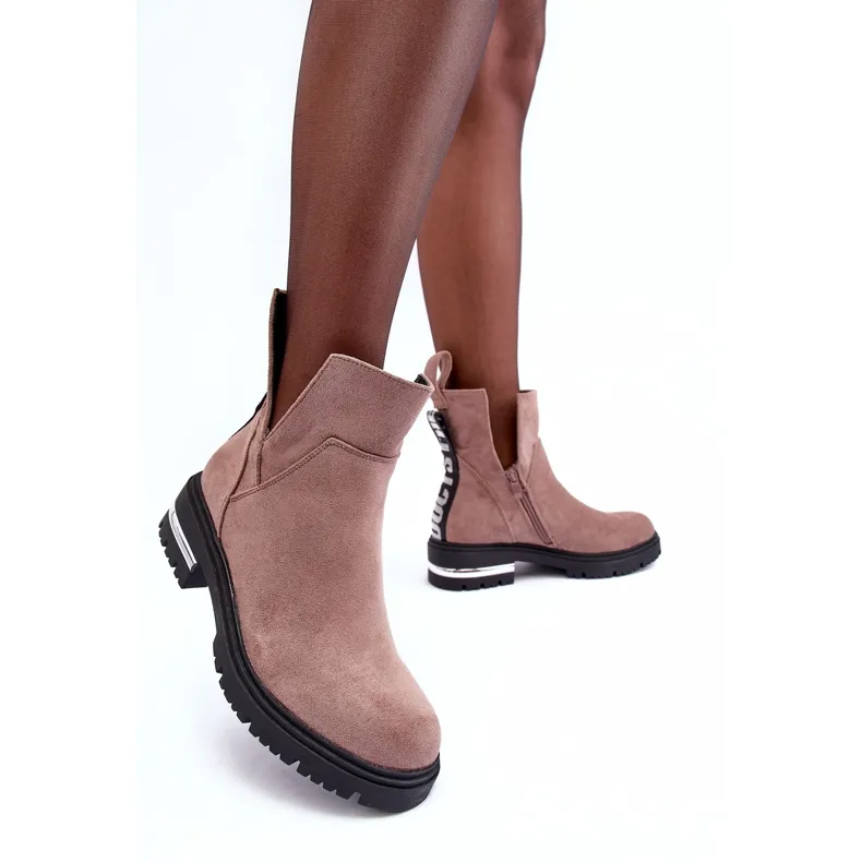 PS1 Bottines En Daim Sur Talon Plat Avec Découpes, Lamedella Beige Foncé