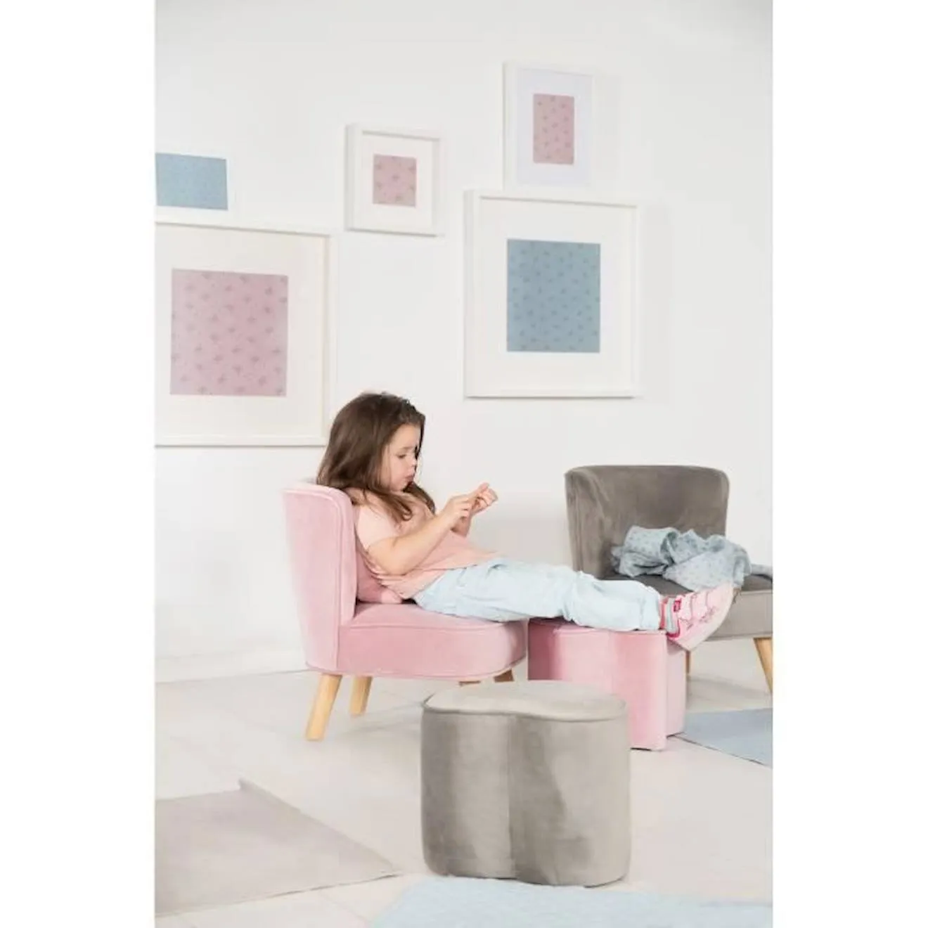 ROBA Canapé Enfant en Velours Lil Sofa - Style Scandinave - Pieds en Bois Massif - Rose rose - Roba