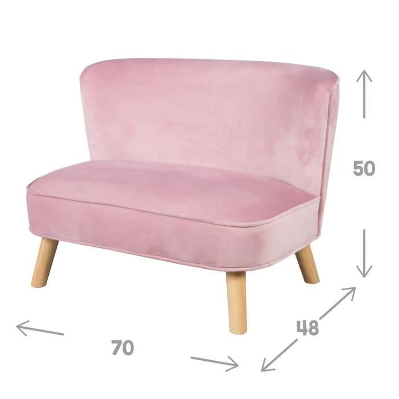 ROBA Canapé Enfant en Velours Lil Sofa - Style Scandinave - Pieds en Bois Massif - Rose rose - Roba