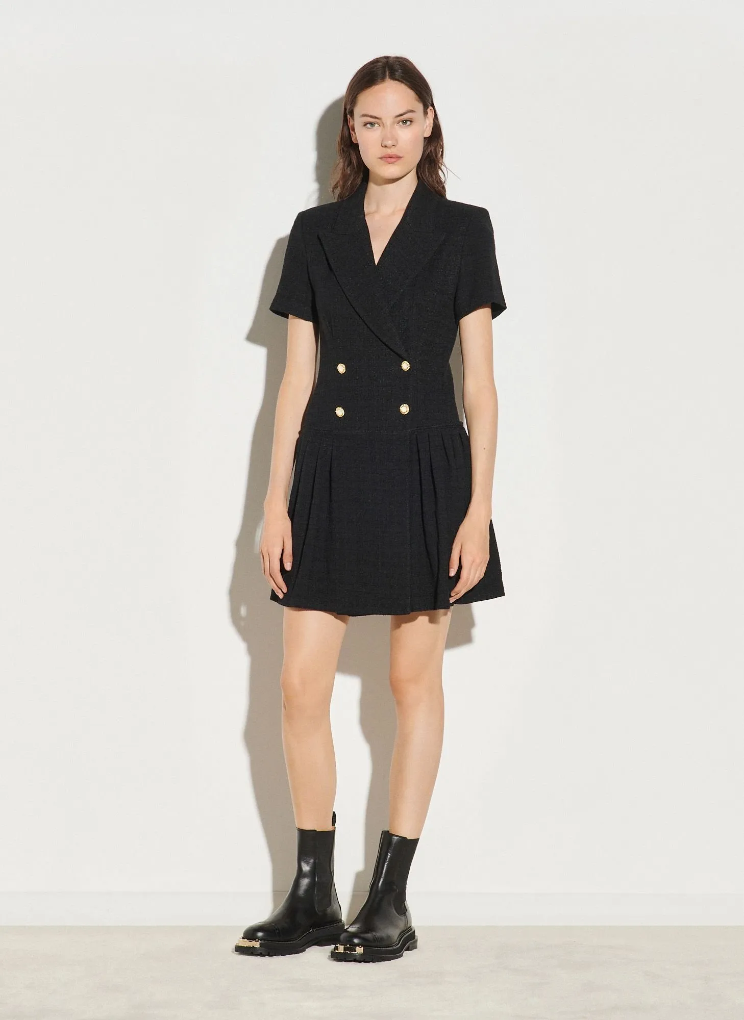 ROBE COURTE COL TAILLEUR EN COTON MéLANGé - SANDRO pour FEMME | Printemps