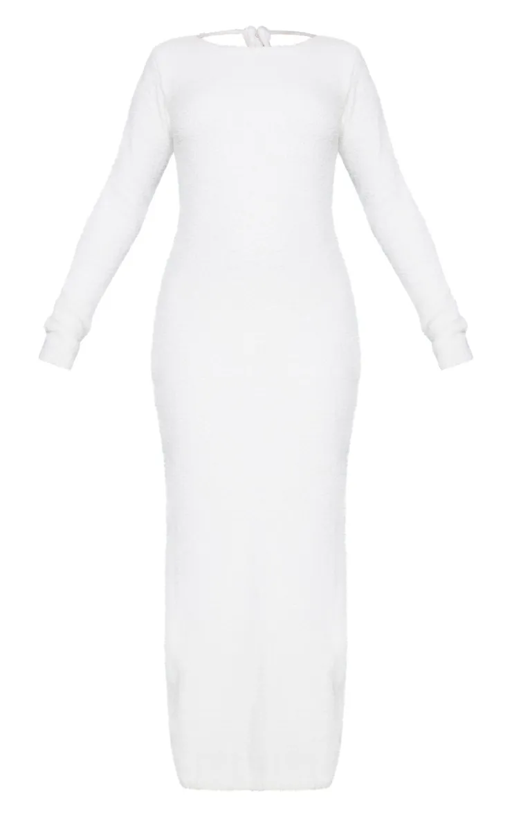 Robe longue blanche en maille éponge à dos ouvert