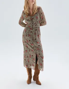 Robe longue écrue recyclée imprimé léo cachemire Femme