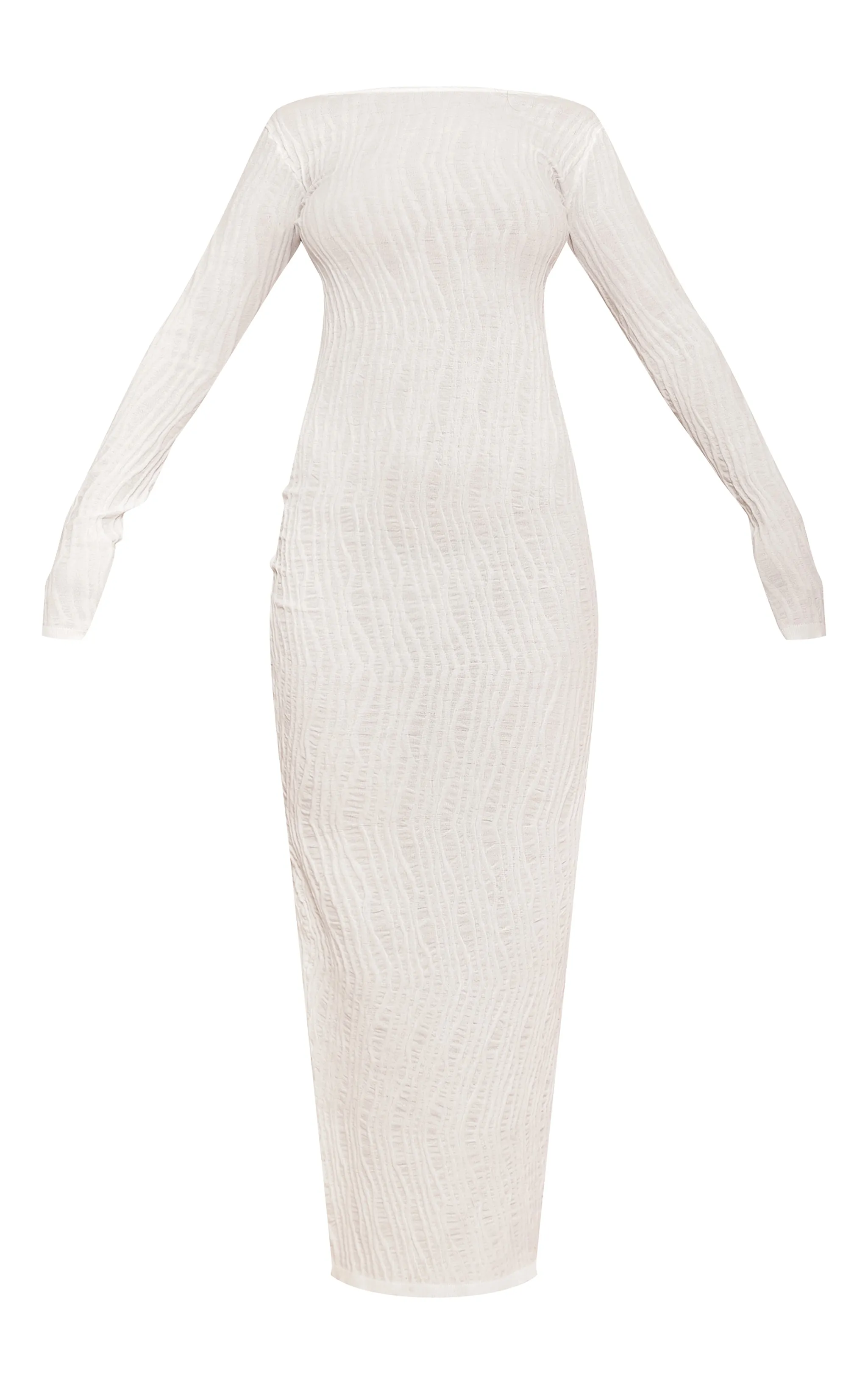 Robe longue en maille texturée blanc cassé à manches longues