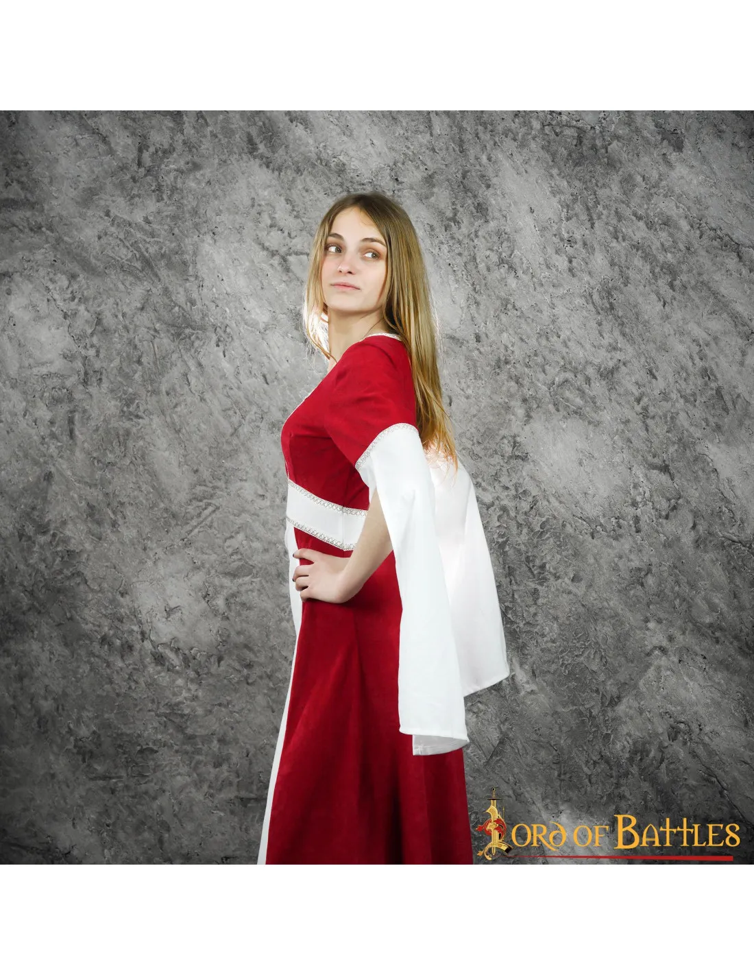 Robe médiévale Inés en daim - Rouge ⚔️ Boutique Épées