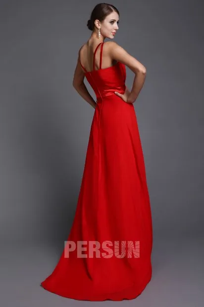 Robe rouge pour mariage décolleté en V simple en mousseline