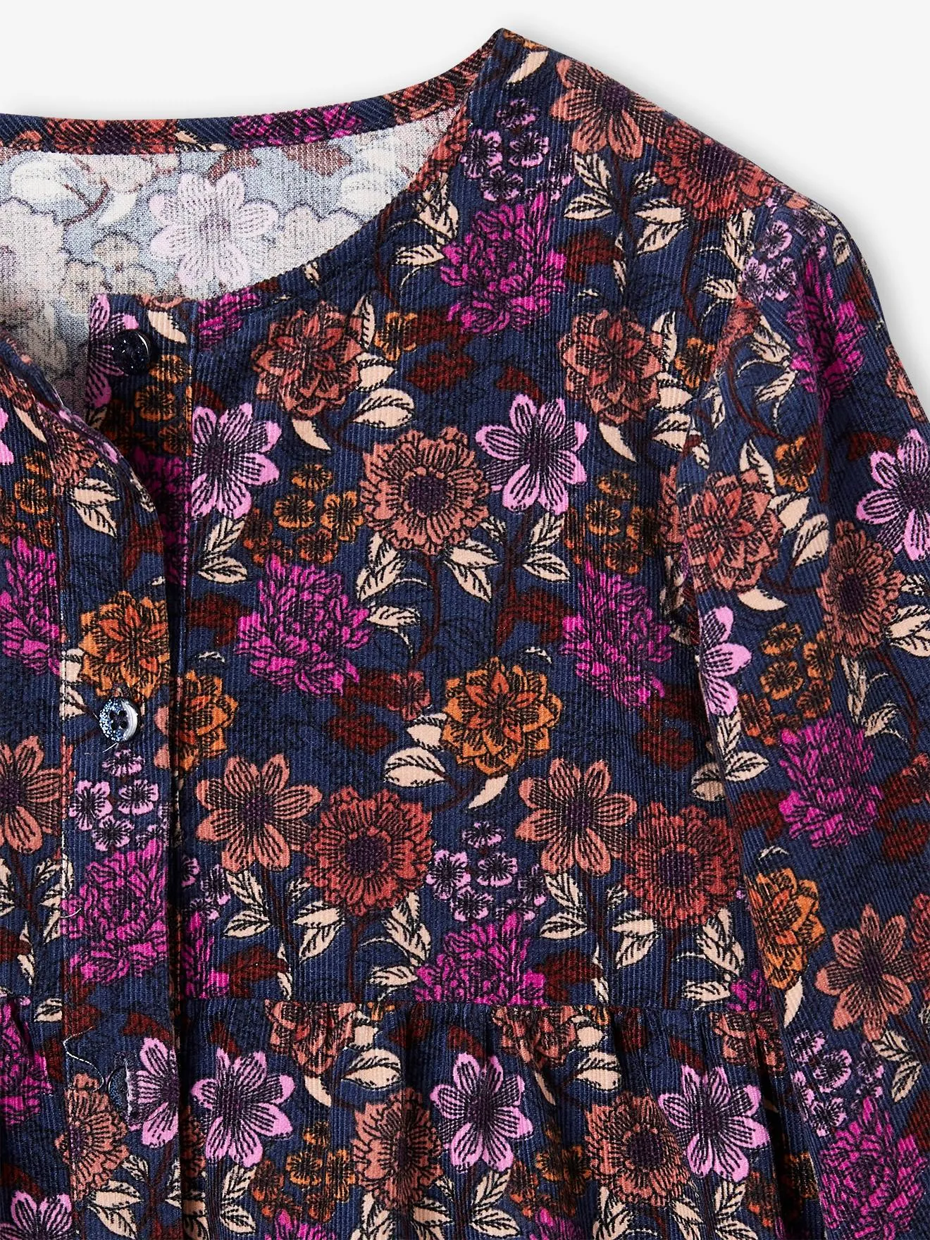 Robe à fleurs en velours fille bleu nuit - Vertbaudet