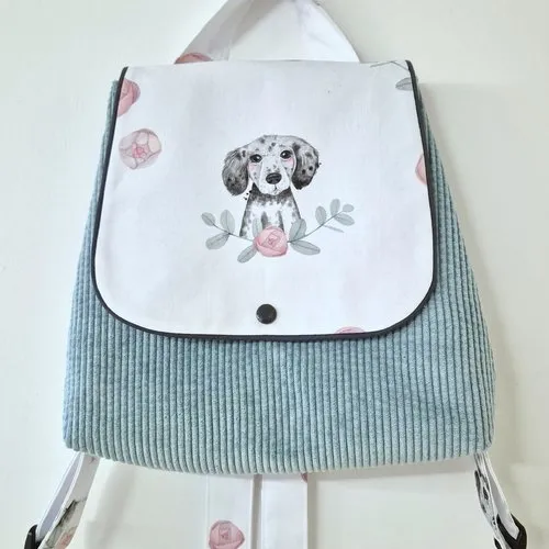 Sac à dos enfant personnalisable en velours maternelle/crèche/nounou chien