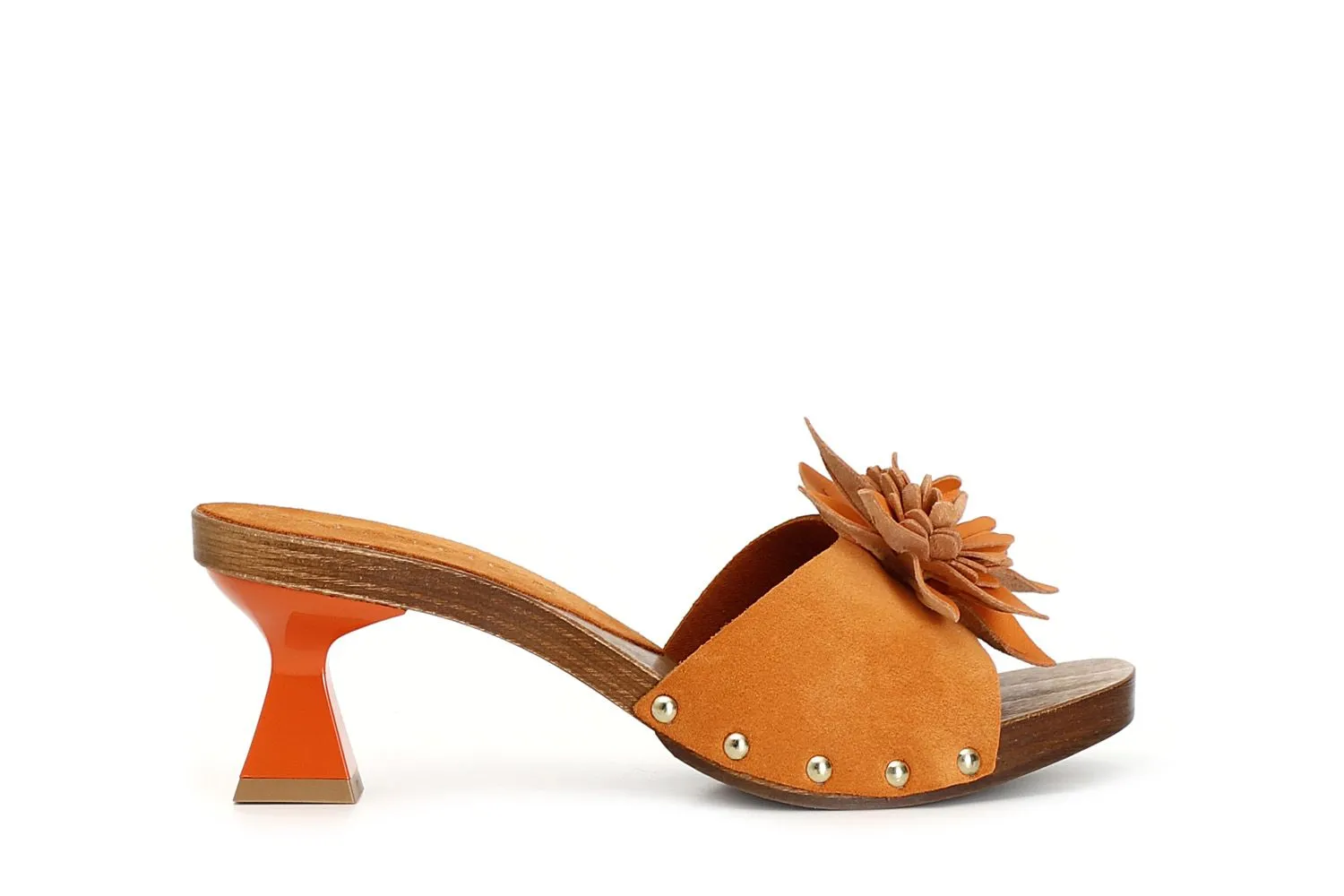 sandales en daim avec bande décorée et fleur en 3d. orange - CafèNoir