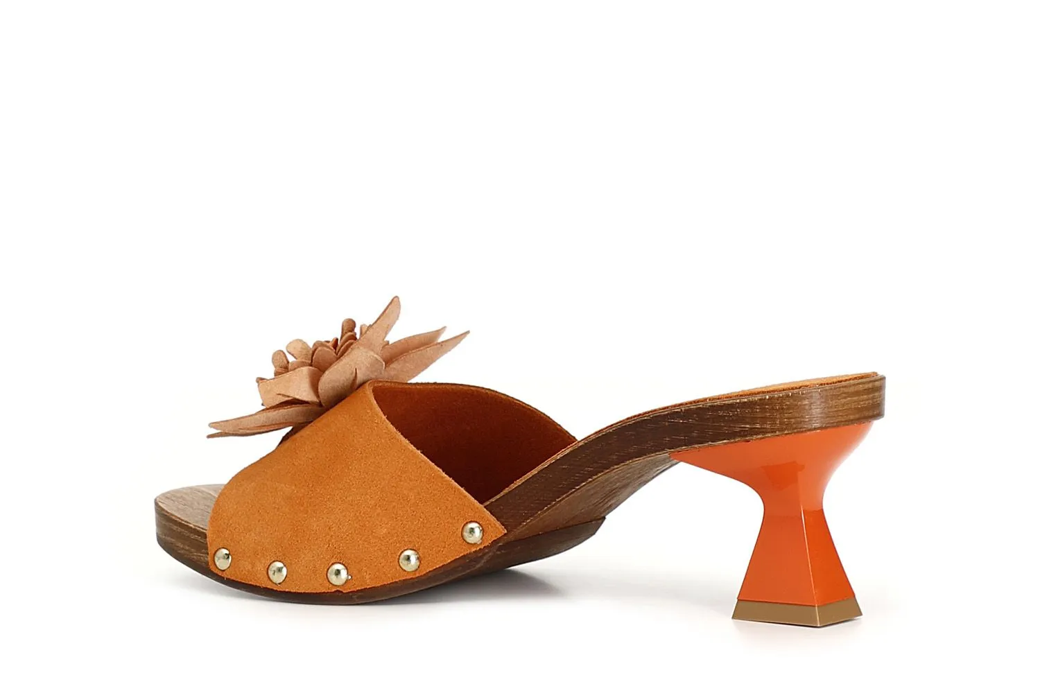 sandales en daim avec bande décorée et fleur en 3d. orange - CafèNoir