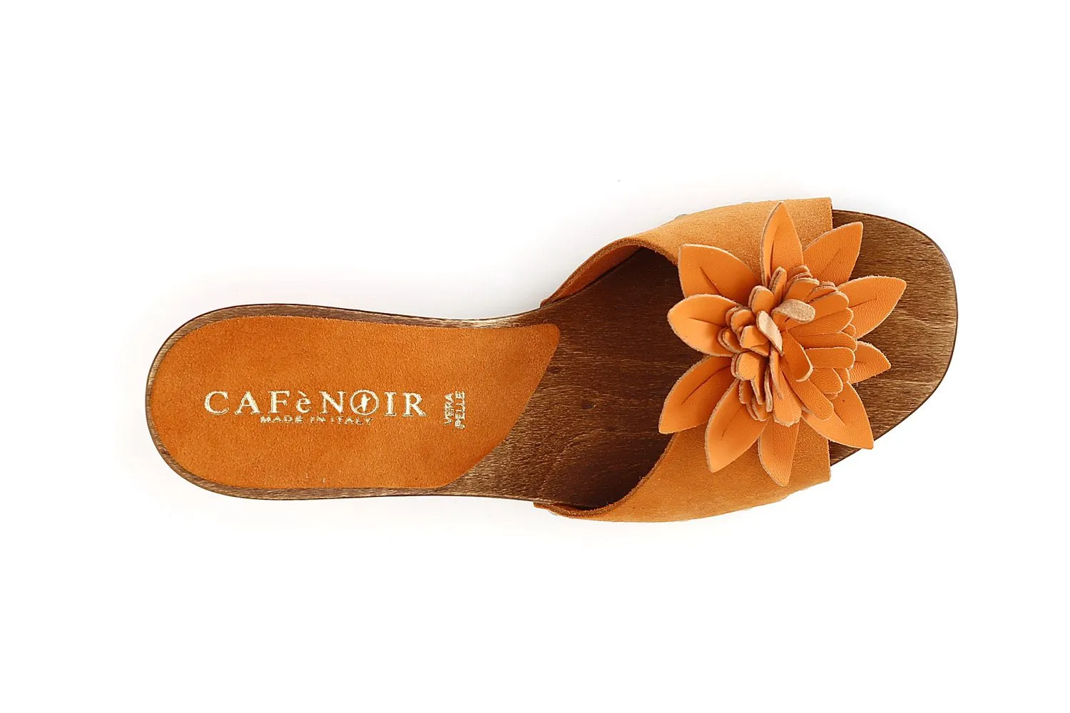 sandales en daim avec bande décorée et fleur en 3d. orange - CafèNoir