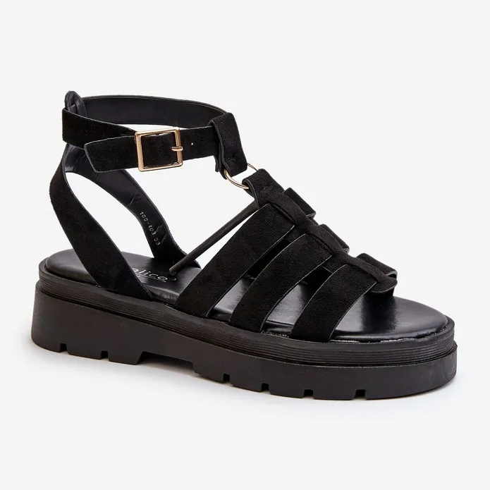 Sandales Gladiateur Pour Femmes En Daim Eco Noir Dorameia le noir