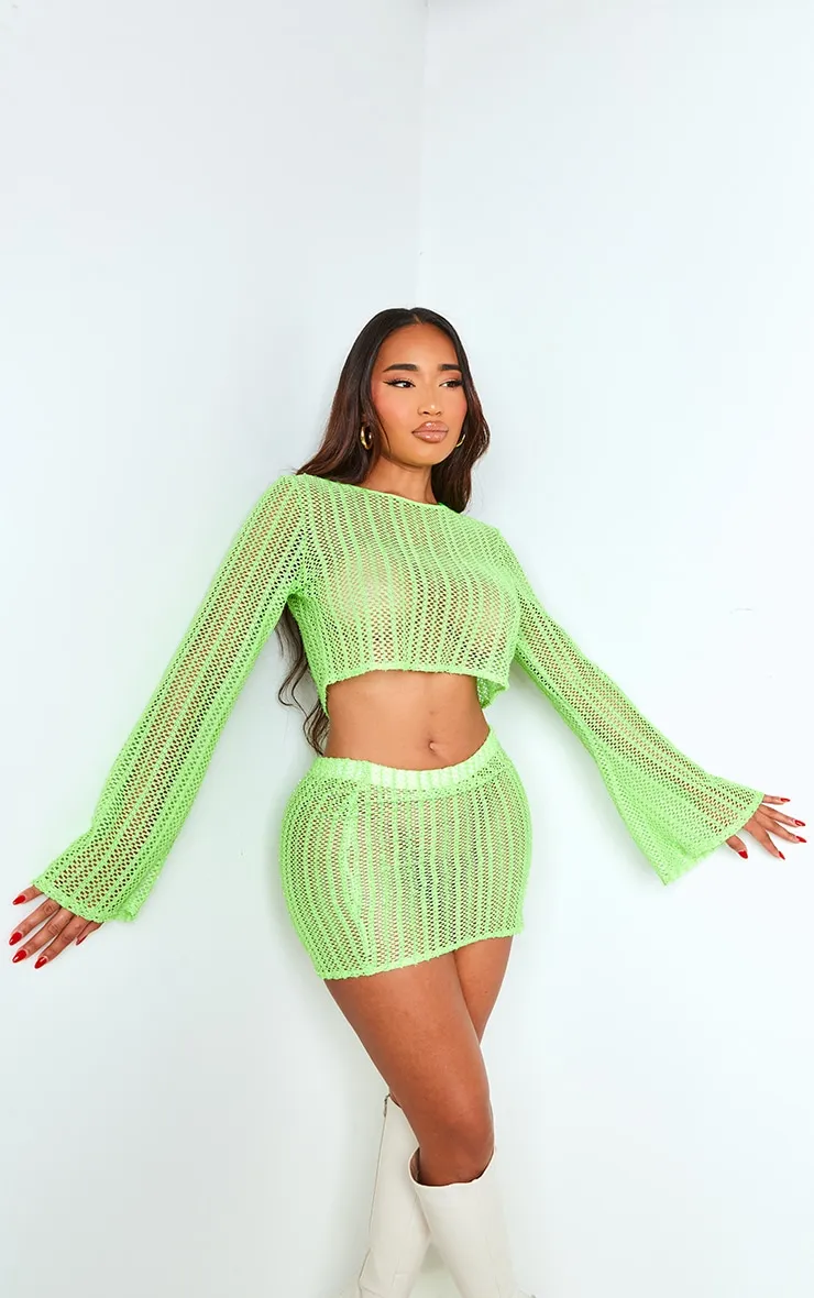 Shape Crop top texturé vert citron à manches longues