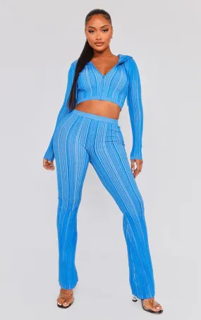 Shape Pantalon flare en maille tricot contrastée bleu