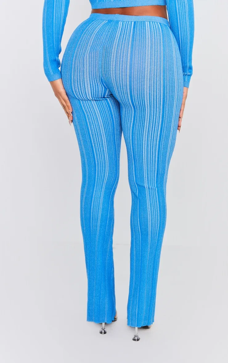 Shape Pantalon flare en maille tricot contrastée bleu