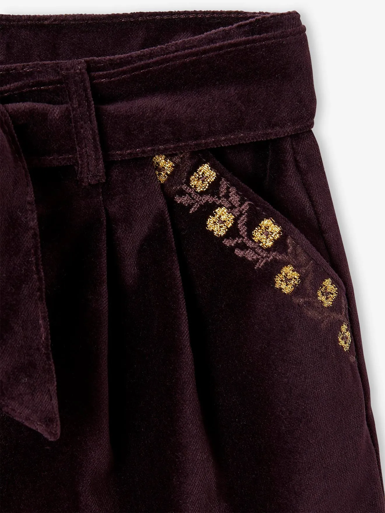 Short fantaisie en velours lisse fille aubergine - Vertbaudet