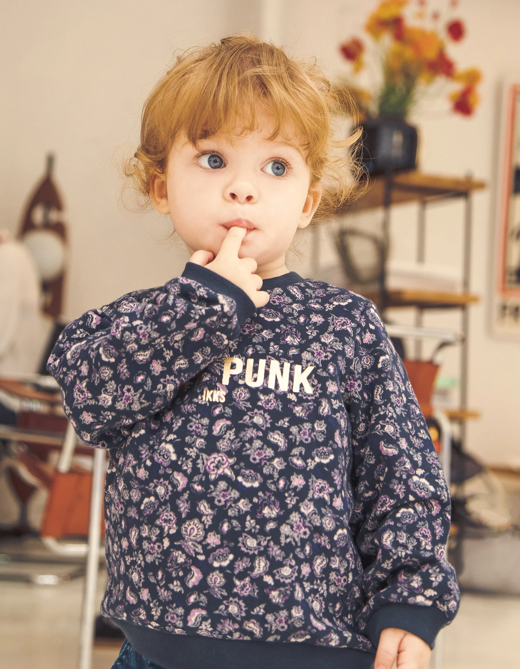 Sweat navy imprimé cachemire et message bébé fille