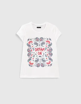 T-shirt blanc optique visuel cachemire couleur fille