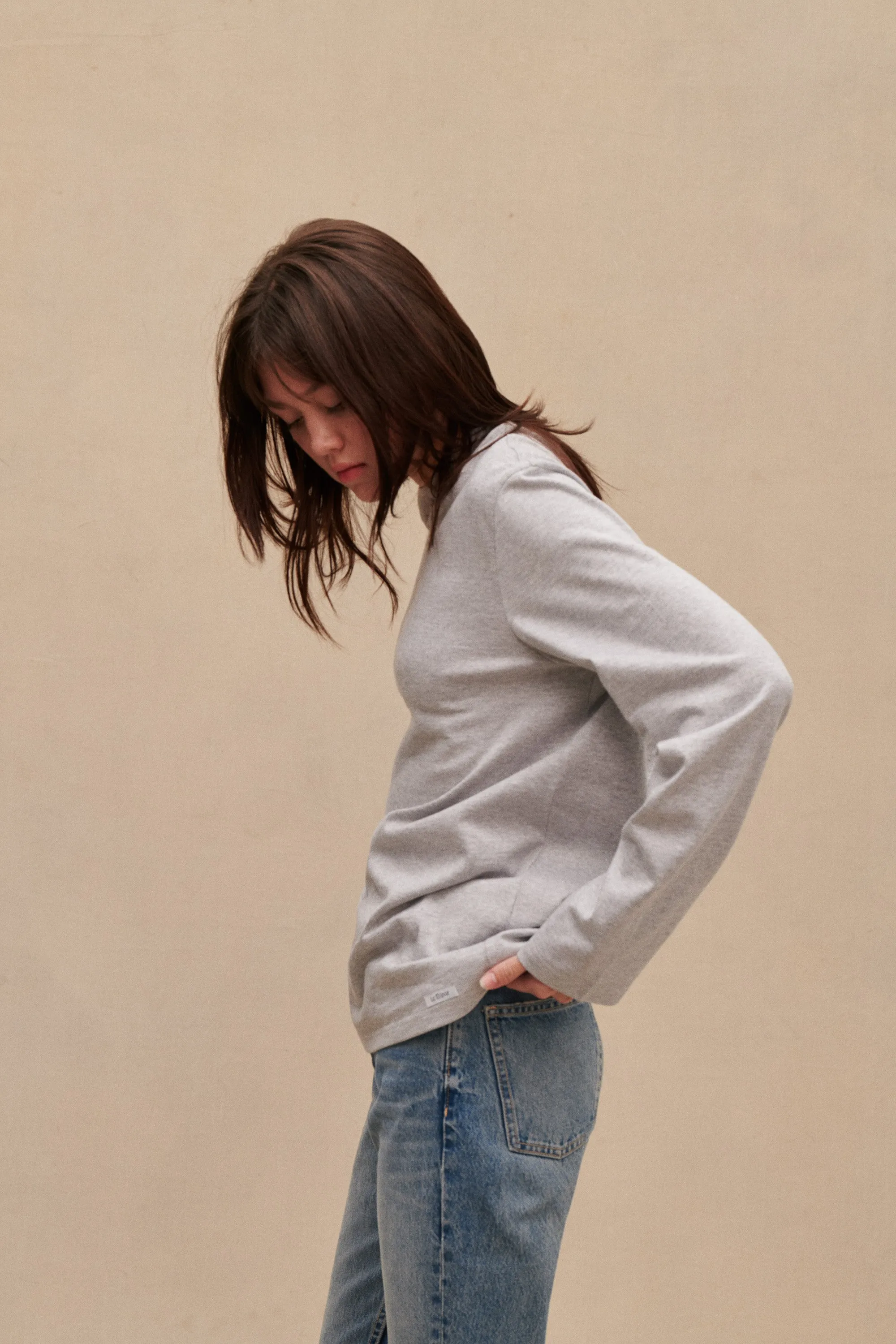 T-shirt gris à manches longues pour femme
