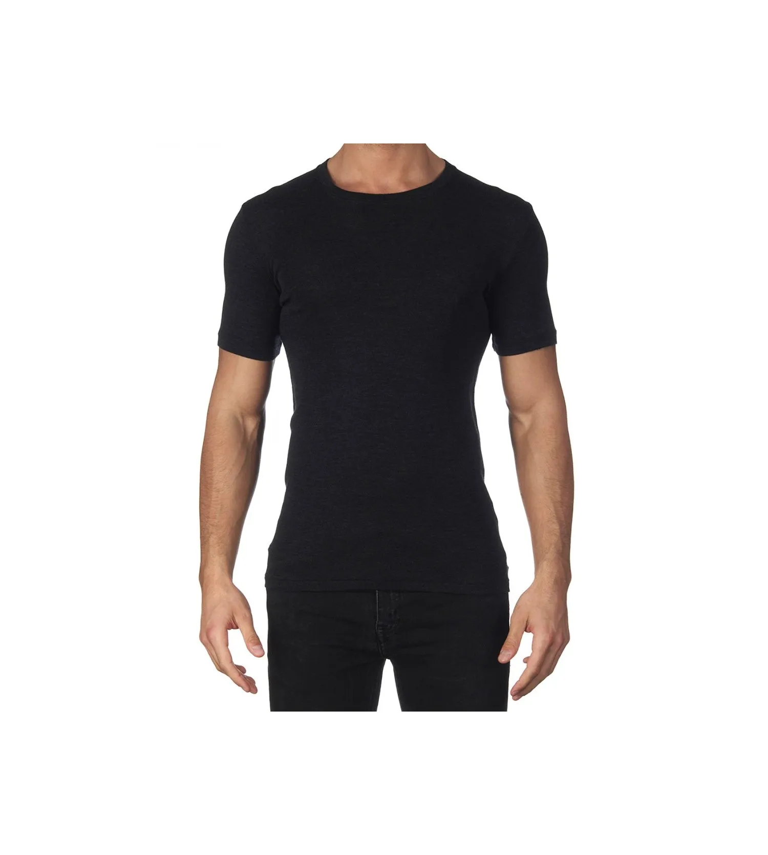 T-shirt laine & soie col rond Homme ANTHRACITE