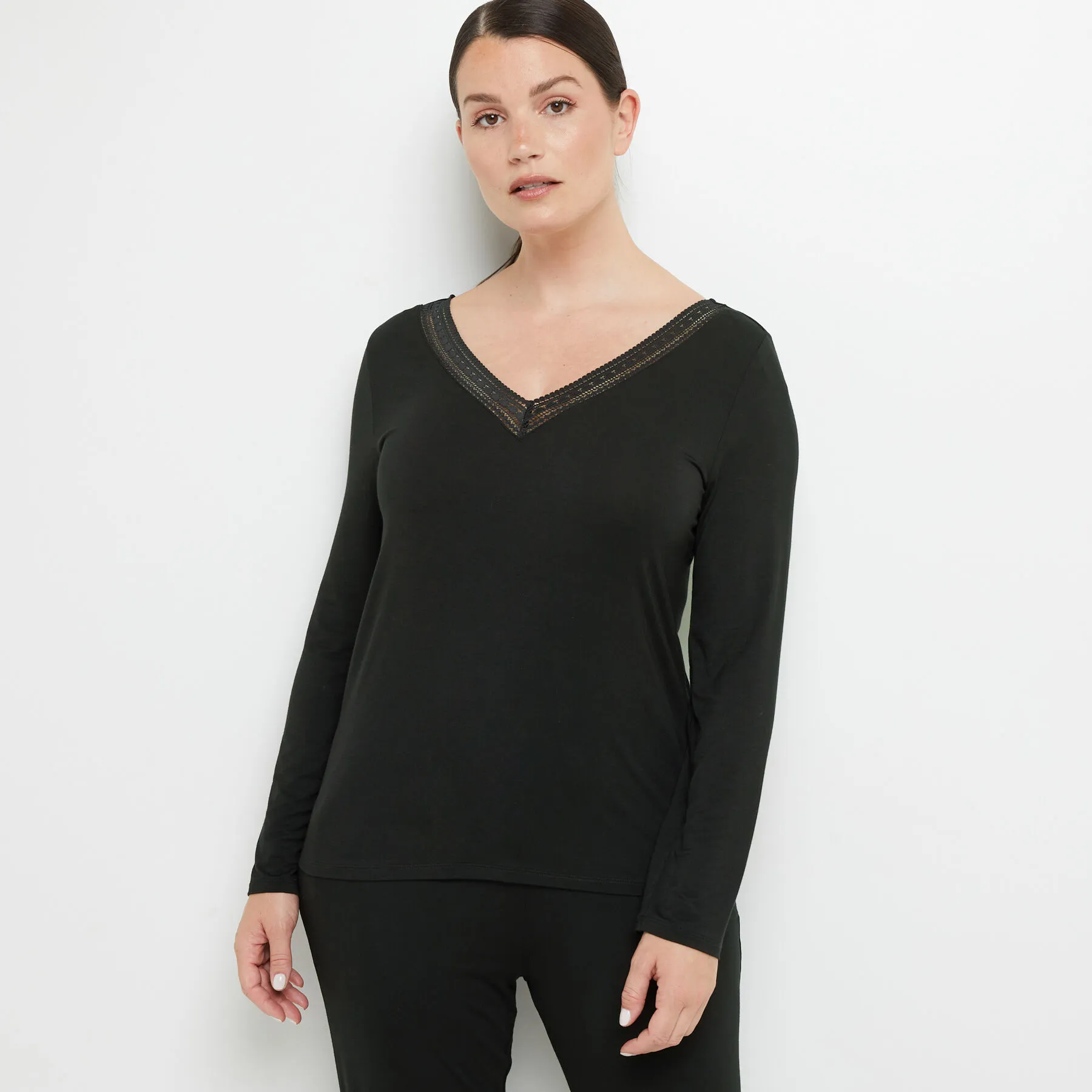 T-SHIRT MANCHES LONGUES VISCOSE NOIR | RougeGorge