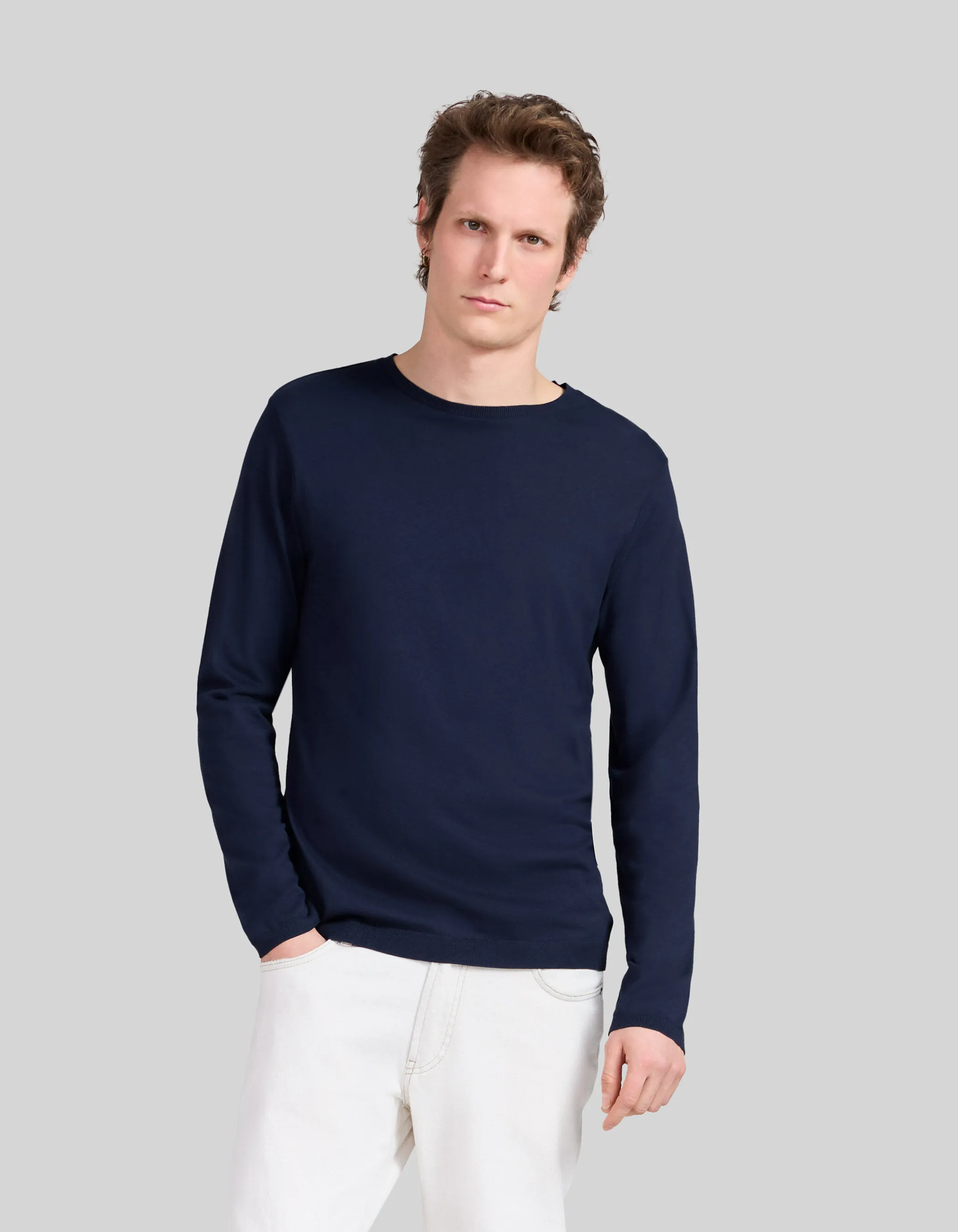 T-shirt marine à manches longues Homme