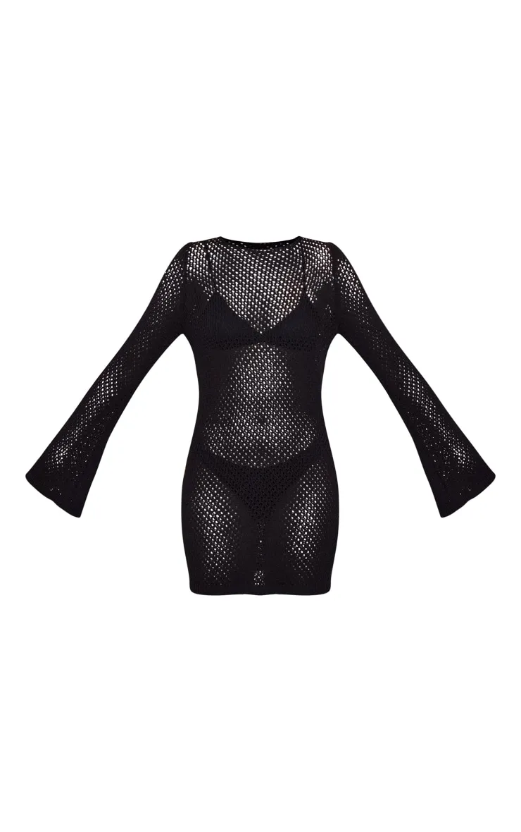 Tall Mini-robe en maille tricot noire à manches longues