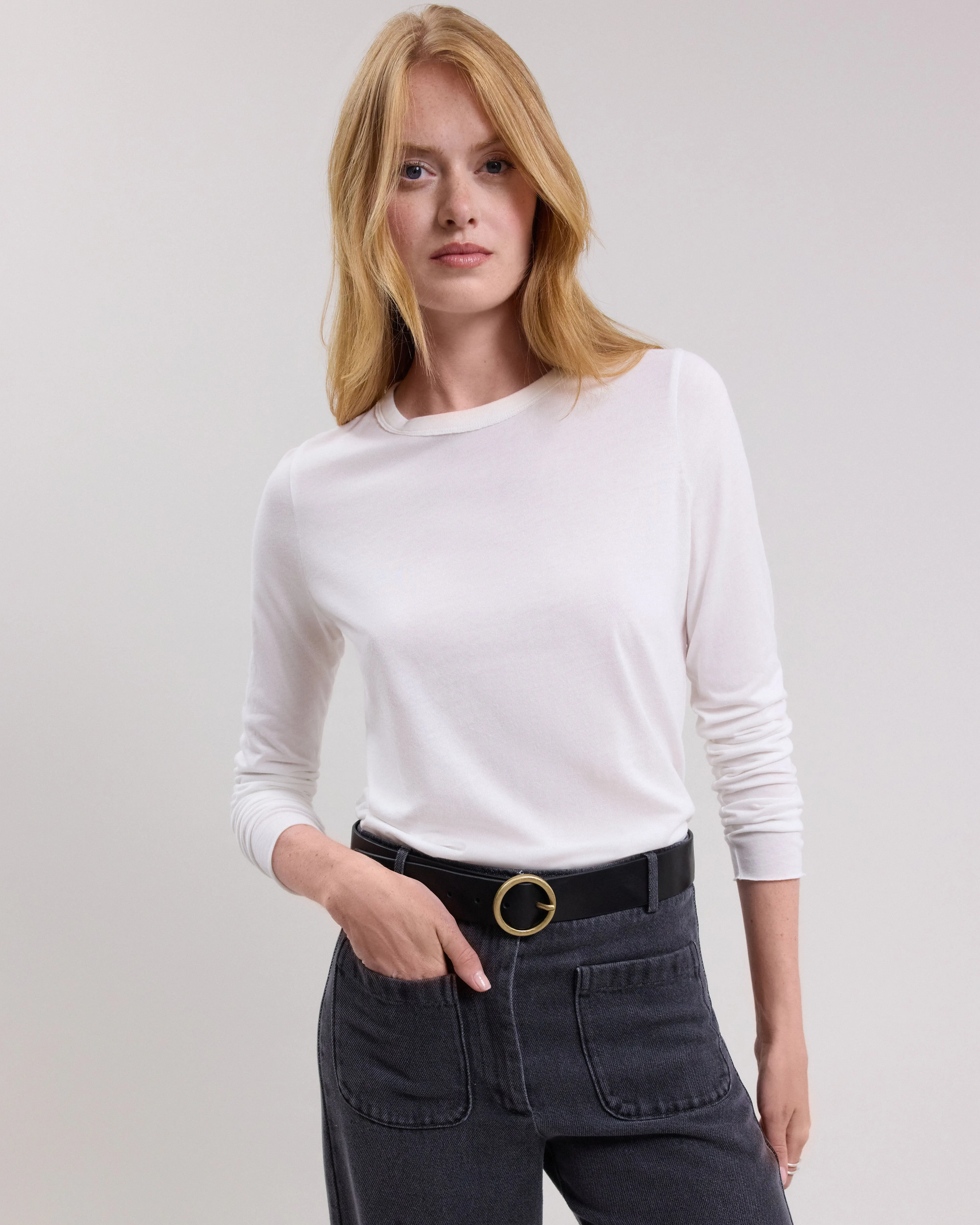 Tee shirt Femme en coton & modal Ecru Taisto
