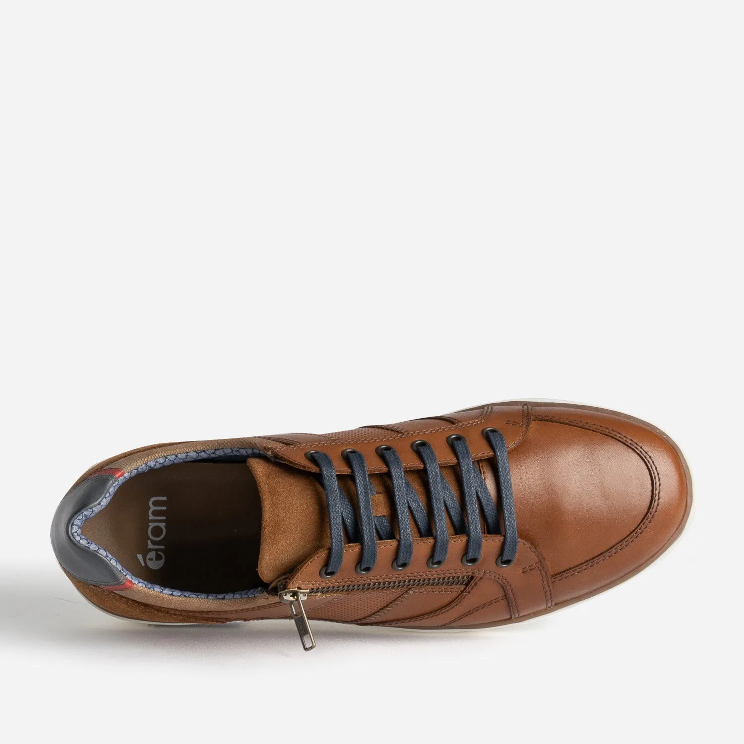 Tennis cognac cuir contrefort bleu marine - Baskets / Tennis Homme | ERAM