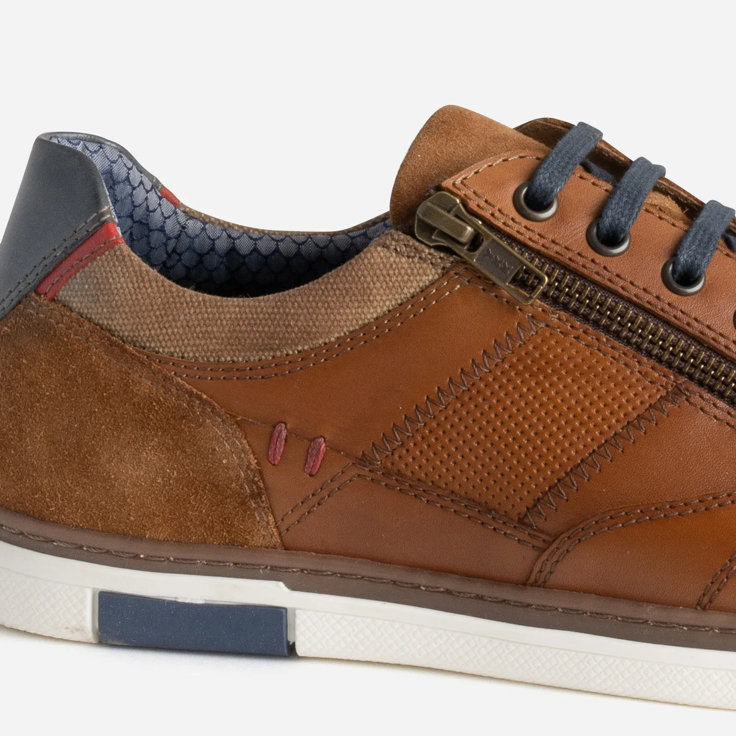 Tennis cognac cuir contrefort bleu marine - Baskets / Tennis Homme | ERAM