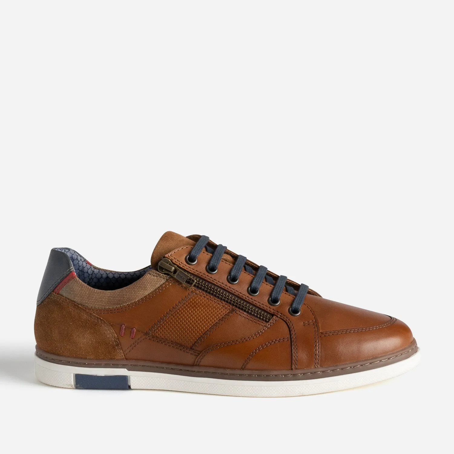 Tennis cognac cuir contrefort bleu marine - Baskets / Tennis Homme | ERAM