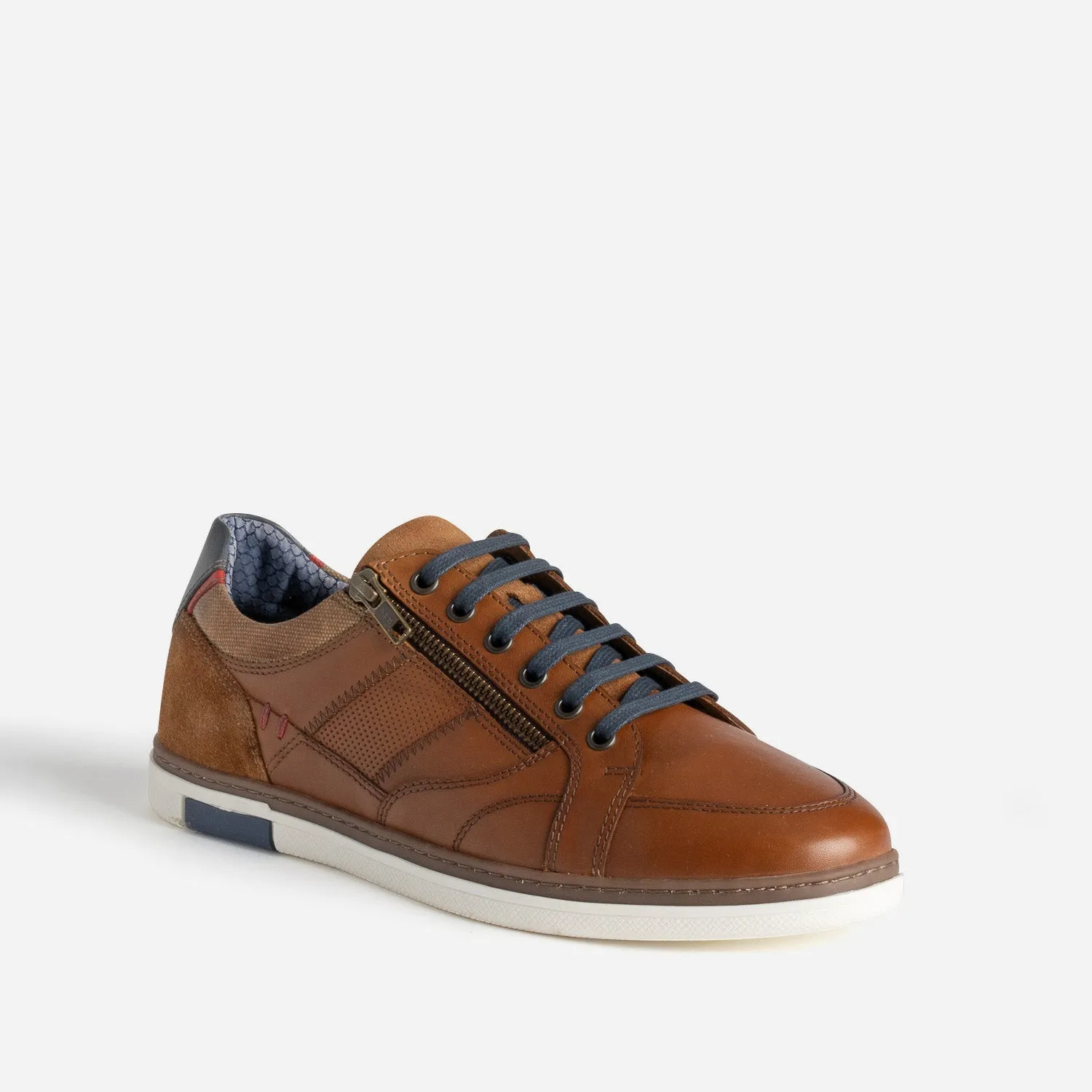 Tennis cognac cuir contrefort bleu marine - Baskets / Tennis Homme | ERAM