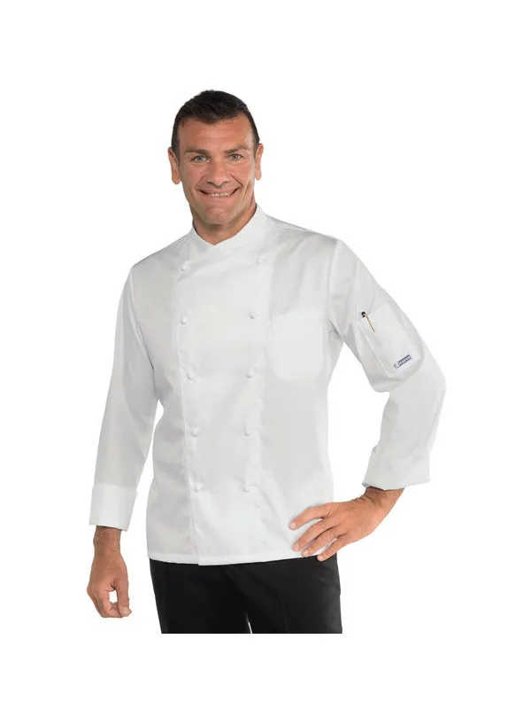 Veste blanche de cuisiner coupe slim 100% coton