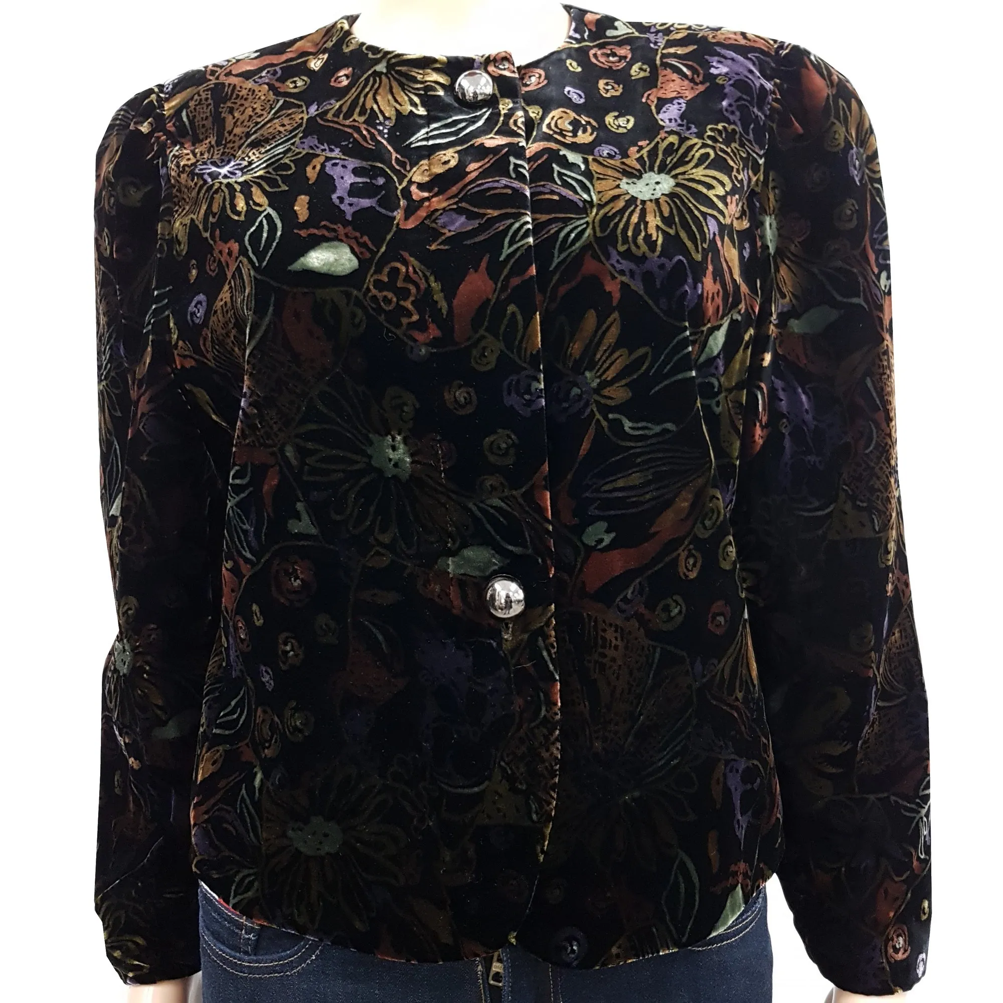 Veste Boléro Avantgarde T 40 en velours imprimé floral Vintage