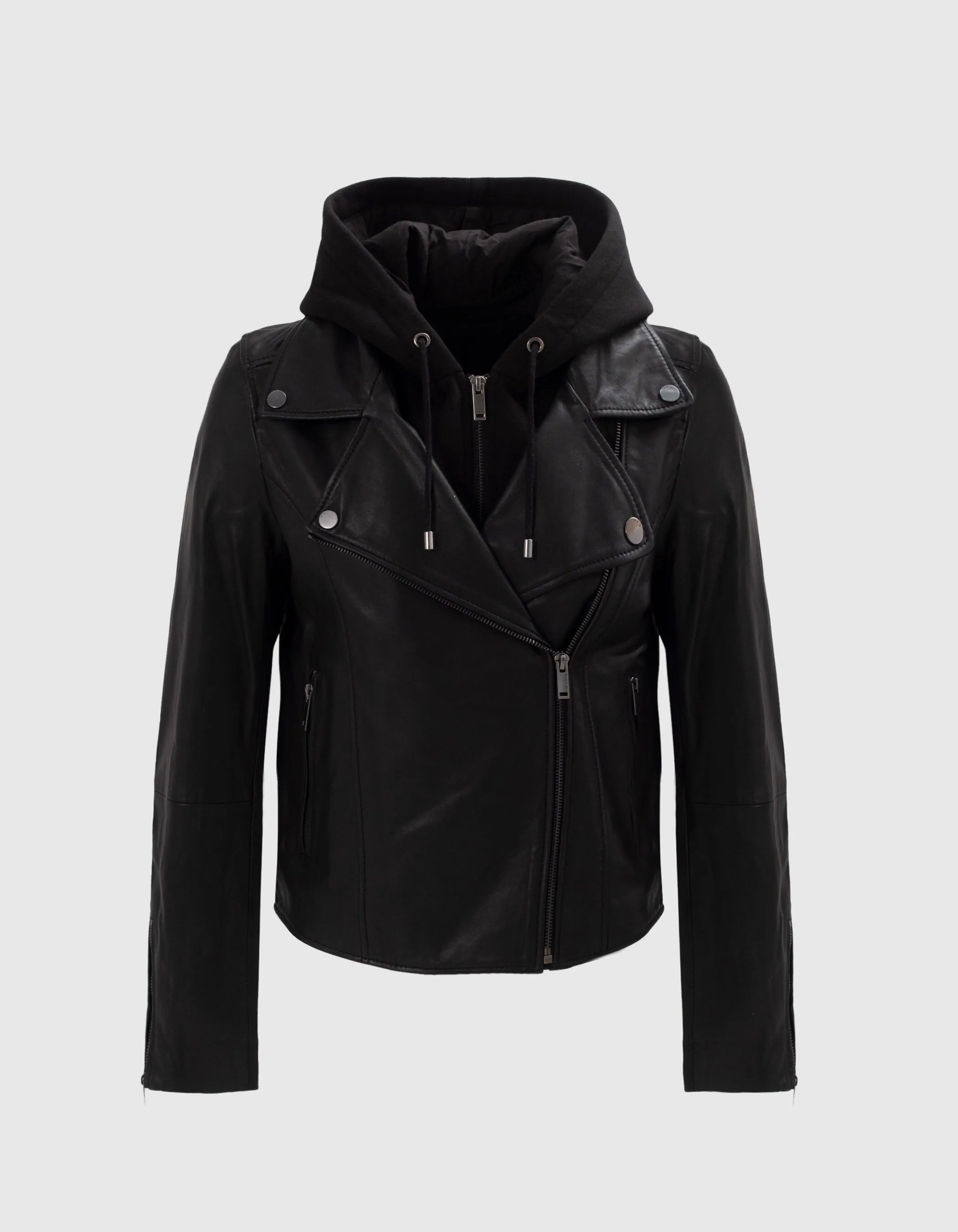 Veste en cuir noir esprit motard dos clouté Femme