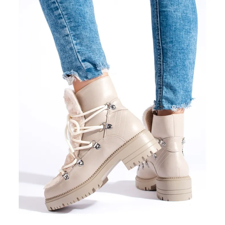 W. Potocki Bottes de neige femme beiges avec fourrure Potocki