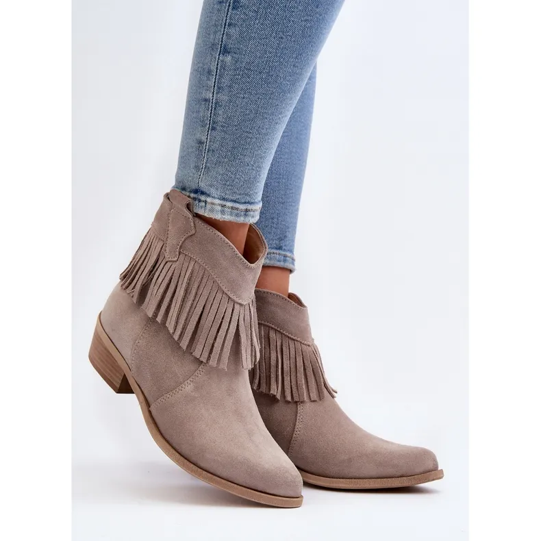 Zazoo Bottines Femme 3430 en Daim à Franges Cappucino beige